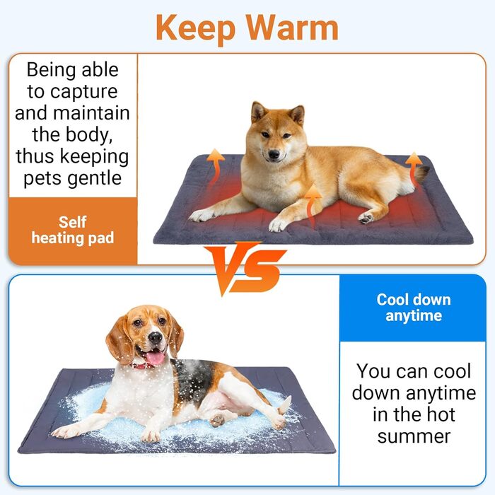 Килимок для тварин з підігрівом, літній охолоджуючий килимок, миючий, м'який, двосторонній, для собак та котів, самопідігріваючий, пухнастий, теплий, сірий