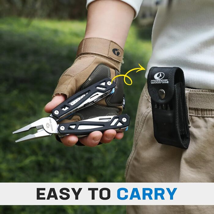 Mossy Oak 21-in-1 Multi-Tool - Folding Knife & Pliers - Camping, Hiking, Repair - with G10 Handle & Carrying Pouch