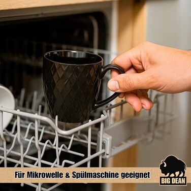 Набір кавових чашок BigDean 6 шт. 400 мл, чорний матовий керамічний посуд - подарунковий набір