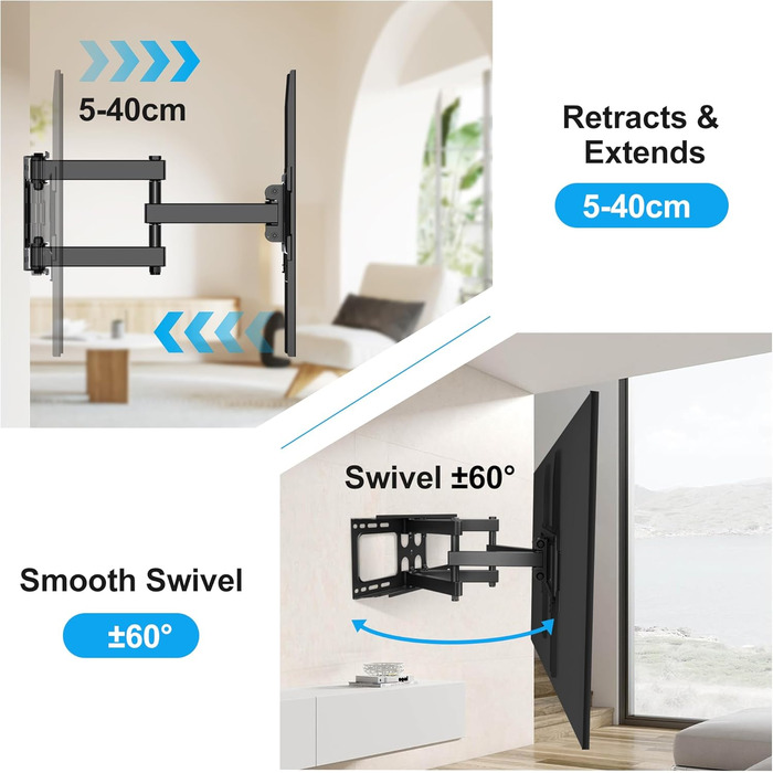 XINLEI Adjustable Tilt & Swivel TV Wall Mount for 26-70 inch Flat & Curved TVs - 45kg / 400x400mm VESA - Black