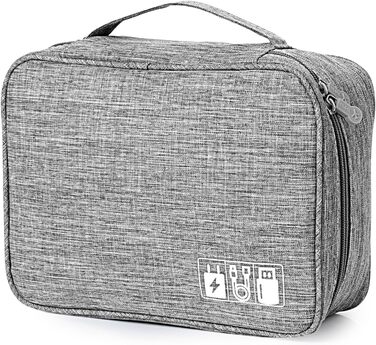 Органайзер для кабелів AiQInu: універсальна дорожня сумка-кубик, 3 шари, водонепроникний, для кабелів, power bank, USB, SD карт (сірий)