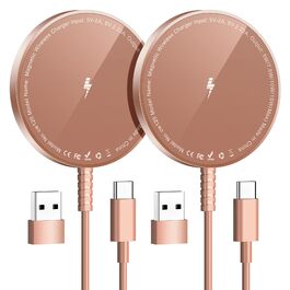 Магнітний бездротовий зарядний пристрій для iPhone 17/16/15/14/13/12 та Air-Pods 4/3/2 Pro (2 шт., рожеве золото)