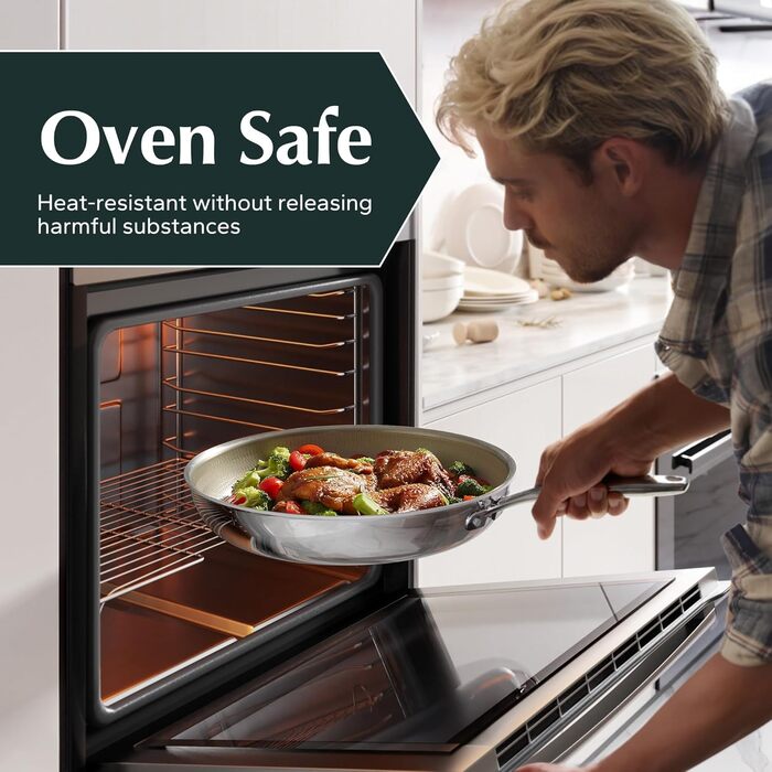 Набір сковорідок Redchef з антипригарним покриттям Ceramic, 3 шт., 20+26+30 см (чорний), 20+24+28 см (бежевий). Без PFOA, PTFE, PFAS. Можна мити в посудомийній машині та використовувати в духовці.