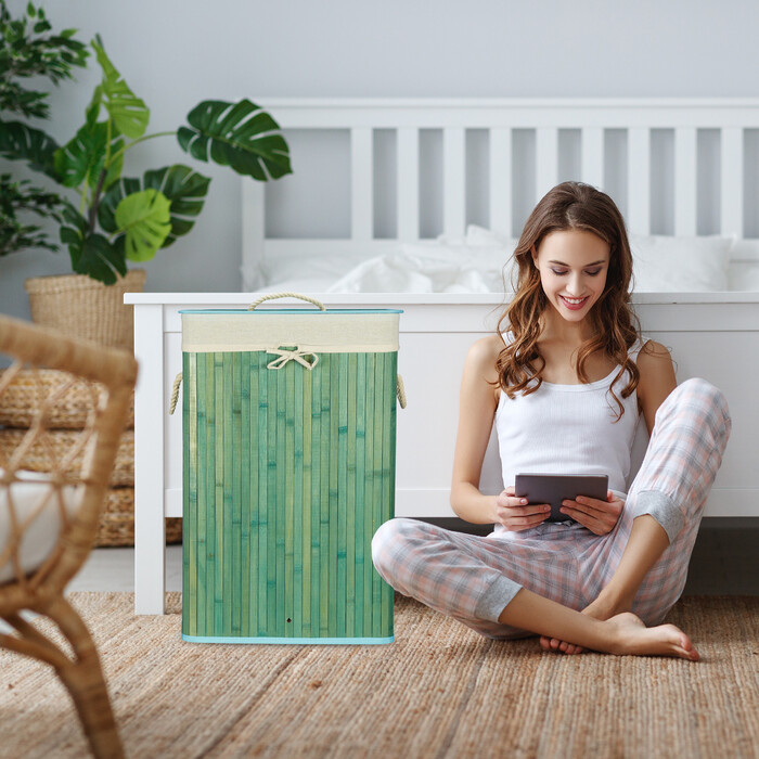 Relaxdays Bamboo Laundry Basket, Square