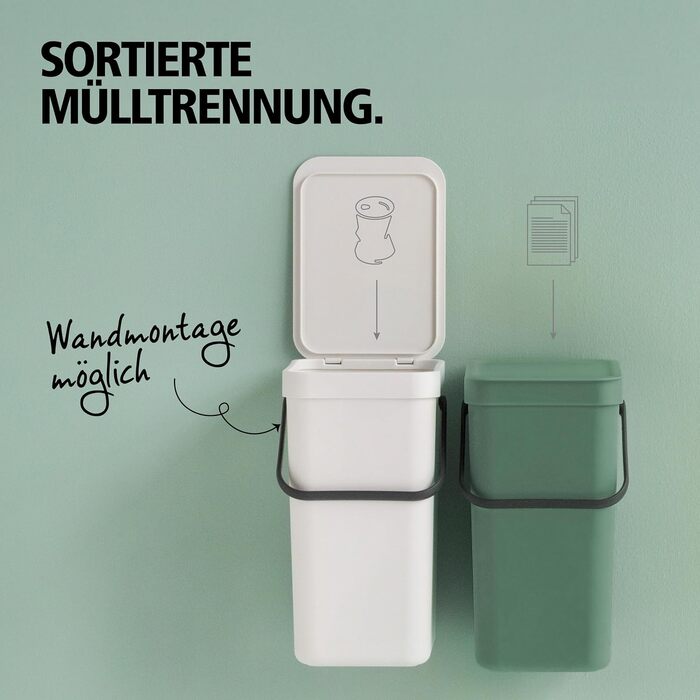 Сміттєвий кошик Brabantia Sort & Go з кришкою, 16 л, Jade Green (світло-зелений) — компактний контейнер для сортування відходів та тари
