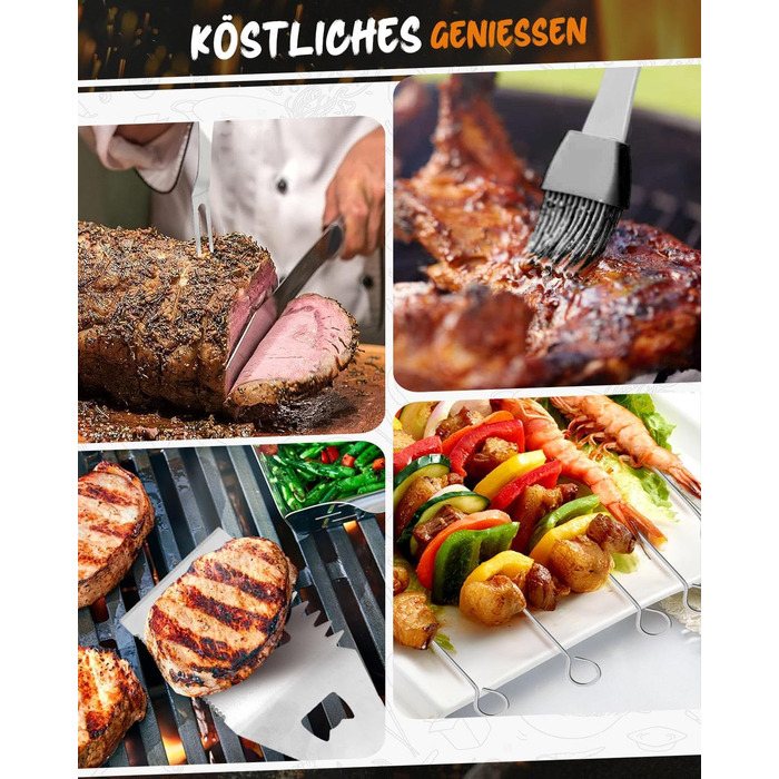 Набір гриль-посуду, 12 предметів, нержавіюча сталь, з кейсом, довговічні інструменти для барбекю, кемпінгу, професійний набір для грилю для чоловіків та жінок