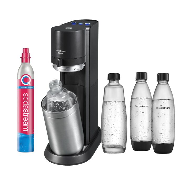 SodaStream E-DUO Titan Family Pack: Газоватор для води з CO2 циліндром та 4 пляшками (1L скло, 2x 1L пластик)
