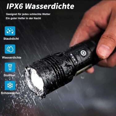 Ліхтар тактичний LED Cinlinso 1000000 Люмен, USB-C, 7 режимів, Zoom, IPX6, для кемпінгу та надзвичайних ситуацій