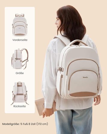 LOVEVOOK Рюкзак для жінок, 15.6 дюймів, водонепроникний, для школи, підлітка, елегантний, на кожен день, для роботи, навчання, подорожей, універсальний (15.6 дюймів, Бежевий)