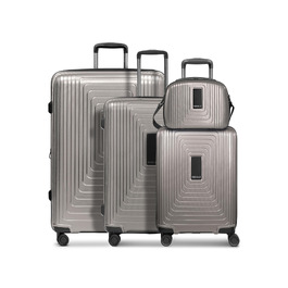 Набір пластикових валіз REDOLZ з косметичкою, 4 предмети, Coffee Grey Metallic