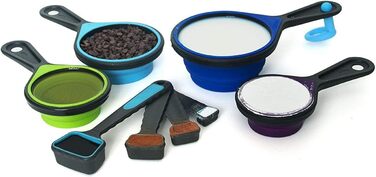 Collapsible measuring cups and spoons, portable, food-grade silicone for liquid and dry measuring, measuring cups for kids, dog food size S blue