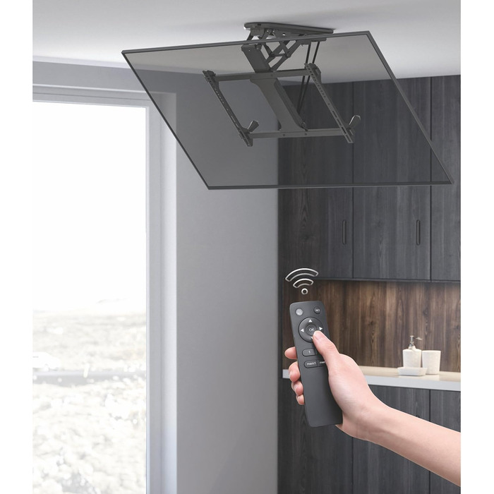 Maclean Tiltable TV Mount for Ceilings & Sloped Roofs - 32-70 Inch TVs, 3m HDMI 2.1a Cable, Remote Control, Up to 35kg, VESA 600x400