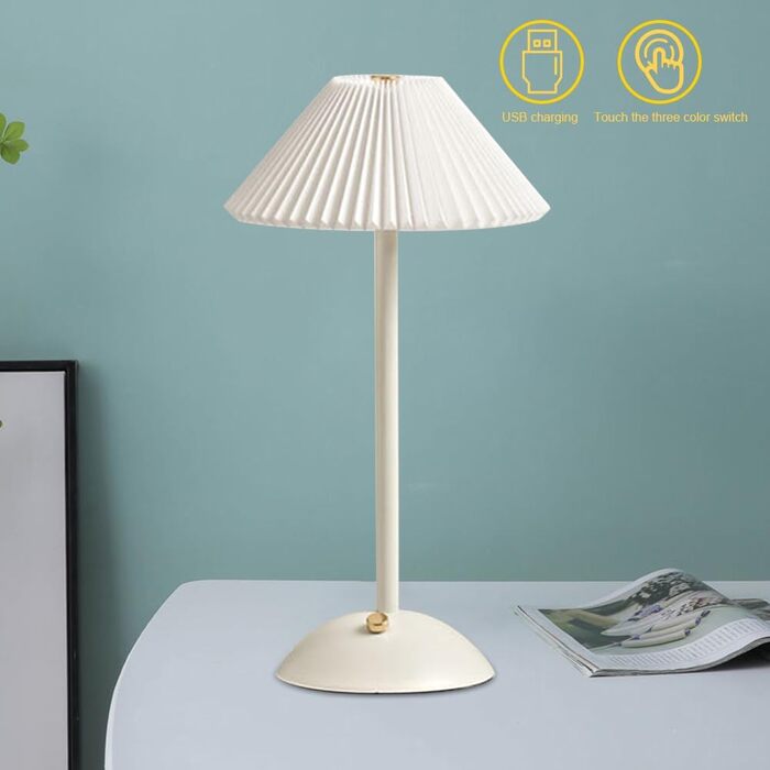 Світлодіодна настільна лампа Starnearby бездротова, з сенсорним димером та акумулятором. 3 режими світла, вінтажний металевий плафон. Лампа для спальні, офісу, тумбочки (біла основа)