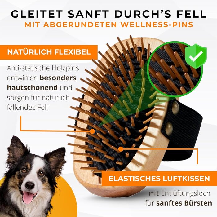 Щітка для собак з довгим волоссям для видалення підшерстка - 100% натуральна щетина, Made in Germany. М'яка щітка для розплутування та вирівнювання шерсті без вискубування - масивний дерев'яний ручка з сертифікацією FSC® + додатковий засіб для чищення щіт
