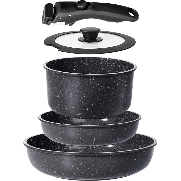 GiPP 5-Piece Ceramic Cookware Set with Removable Handle - Non-Stick, Induction Ready, Oven Safe, PTFE/PFOA-Free - White & Black