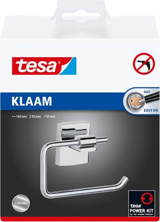 Тримач для туалетного паперу tesa KLAAM, хромований, настінний на клейокій основі (без свердління), 142x95x47 мм