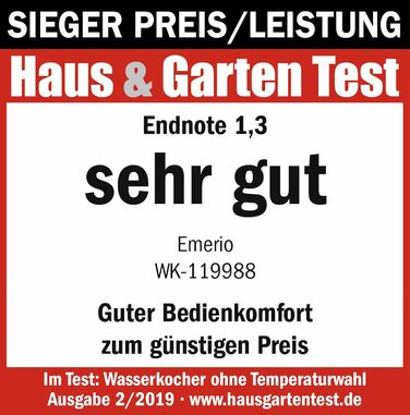 Електричний чайник EMERIO з боросилікатного скла, 1.7 л, синя LED-підсвітка, 2200 Вт, 360° підставка, без BPA