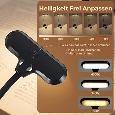 LED лампа для читання Nixtrve з кріпленням на книгу, USB-C, регулювання яскравості, 3 режими температури кольору, гнучка на 360°, для дорослих та дітей
