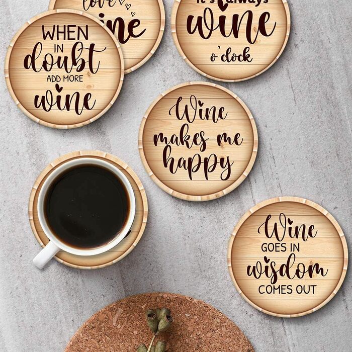 Britimes Drink Coasters, Set of 6, White Marble, Inspiring Love, Absorbent, Round, Ceramic-Stone Mat, with Cork Base and Metal Holder, Gift for Housewarming, Bar, Decor (Retro 8)