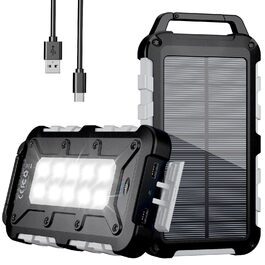 Портативний сонячний павербанк 26800mAh з LED ліхтариком, водонепроникний, 3 виходи USB, PD 15W, для кемпінгу та гаджетів (темно-сірий)