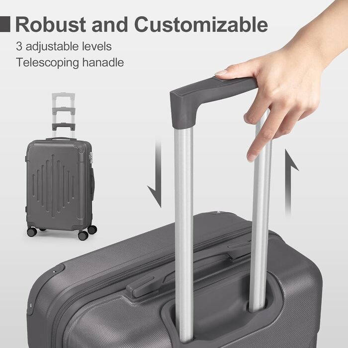 Набір валіз LALAHO 4 шт. з ABS, сірий, з телескопічним ручками, ручна поклажа