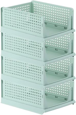 Ygapuzi 2 Pack Stackable Clothing Storage Bins Organizer Sliding Cabinet Shelf Drawer Divider Separator Desktop Container for Closet Wardrobe Kitchen Bathroom Office (White - 2 Pack) (Green - 4 pack)