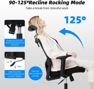 Ергономічне офісне крісло Daccormax з регульованою підтримкою голови та попереку, сітчасте, до 150 кг, темно-сіре