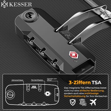 Набір валіз KESSER® 4-в-1 | Чотири валізи з тканини з TSA-замком, 360° колесами та телескопічною ручкою | Косметичка, ручна валіза та великі валізи для подорожей та бізнесу (Чорний)