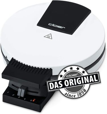 Вафельниця Cloer 1200 Вт для класичних вафель XXL, 19,5 см, сталева, біла, без сигналу