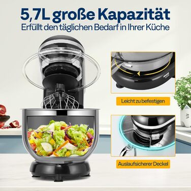 Кухонний міксер VIVOHOME 660 Вт, 10 швидкостей, 6 літрів, електричний з насадкою для збивання, тіста та яєць (чорний)