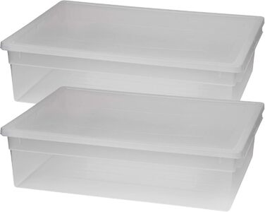 Kreher 2-Piece XL Storage Boxes with Lid made of Transparent Plastic and XL Storage Volume! Dimensions: 37.6 x 52 x 13.9 cm