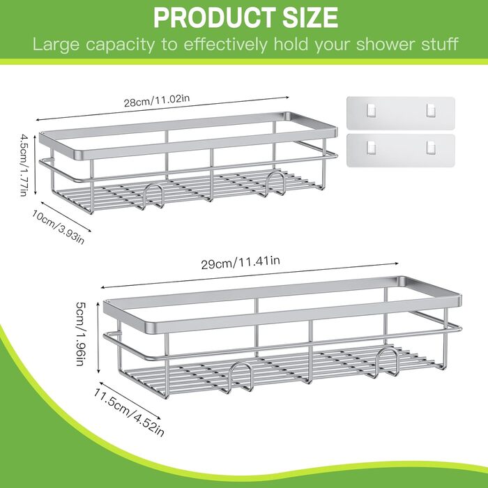 Дзеркальна поличка для душу Uamector без свердління - 2 шт. (сірий, прямокутна)