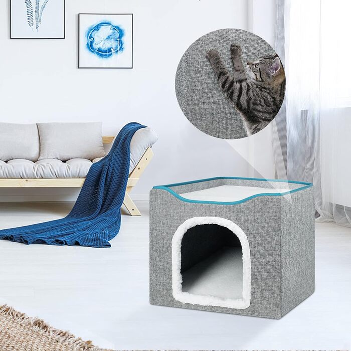 Кігтечка-будиночок для котів Brian & Dany, сіра, 40x40x32 см з ігровим м'ячиком та когтеточкою