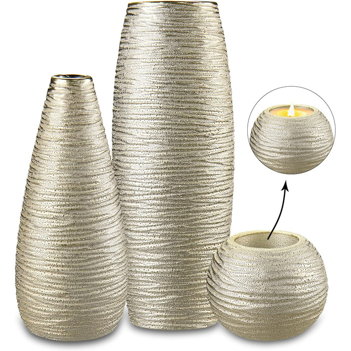3-Piece Ceramic Pampas Grass Vase Set - Decorative Vases for Home, Table Arrangements, Living Room, Office, Wedding & Holiday Decor - 28cm Tall