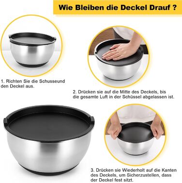 Набір мисок Bastwe з нержавіючої сталі, 4 шт. з кришками, тертки, для випічки та зберігання, складаються, 4.5L/3.5L/2L/1.1 L