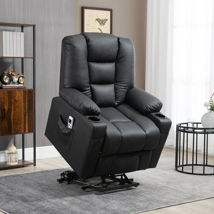 HOMCOM Massage Chair, Recliner with Rise Assist, TV Chair with USB Port, with Reclining Function, Wheels, Remote Control, Up to 150 kg, Black | Aosom