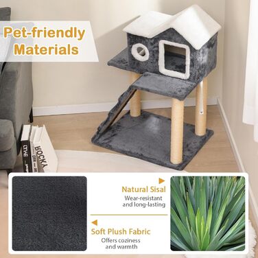 Драбина-кіготь для котів SOARS, 90 см, сірий котячий будиночок з сизалю