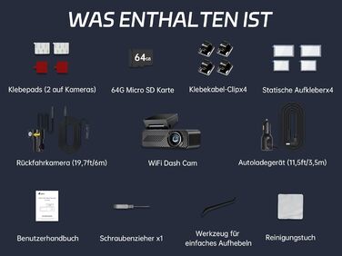 Відеореєстратор Pelsee P1 Duo 4K з двома камерами (передня та задня), Wi-Fi 5G, 64GB, IPS дисплей 1.5