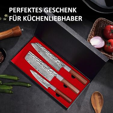 Кухонний ніж YOTSUBA Hackmesser 18 см, кухонний тесак з ергономічною ручкою Pakkawood, професійний ніж для м'яса та овочів, набір кухонних ножів 3 шт.