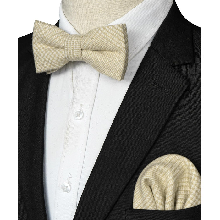 Метелик чоловічий JEMYGINS вовняний однотонний з нагрудною хустинкою, білий молочний, для осені та зими