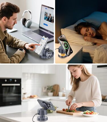 База для зарядки 4-в-1 для iPhone 17/16/15/14 Pro Max, бездротовий зарядний стан з нічним світлом, сумісний з Apple Watch та AirPods (сірий, 20W)