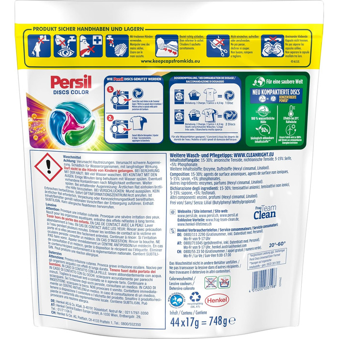 Капсули для прання Persil 4in1 Color DISCS для кольорових речей, технологія глибокого очищення, 44 шт