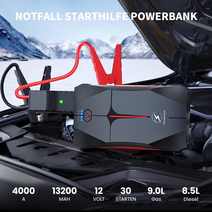 Powerbank для авто FLYLINKTECH Starthilfe 4000A: пусковий пристрій, 12V, IP67, LED, USB/USB-C