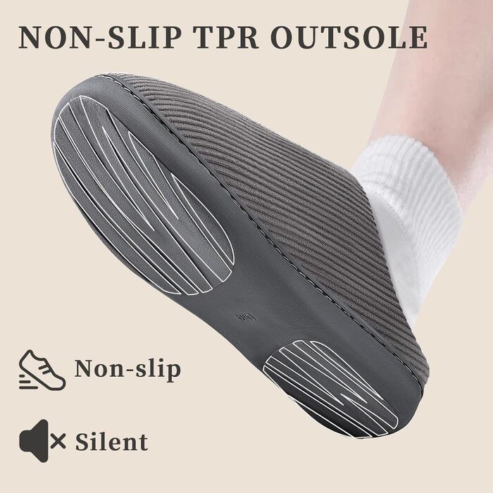 Чоловічі халапи WateLves з корду з Memory Foam, антиковзаючі, теплі, зручні, для дому та вулиці (Смугастий сірий, 44/45 EU)