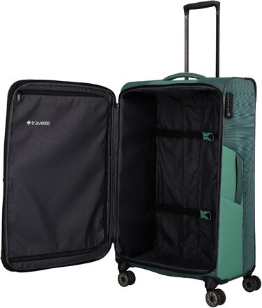 Travelite 4-Wheel Luggage Size L Softshell made from recycled material, Luggage Series VIIA: Trolley with expandable gusset + edge protection, 77 cm, 91-103 liters