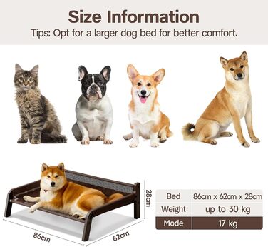 MEWOOFUN Dog Sofa Dog Bed Elevated No Dogs - Dog Beds for No and medium-sized dogs with Non-Slip Bottom, Breathable Woven Bed with Removable, Cat Sofa 61 x 53 x 28 cm, (XL, Brown Mesh)