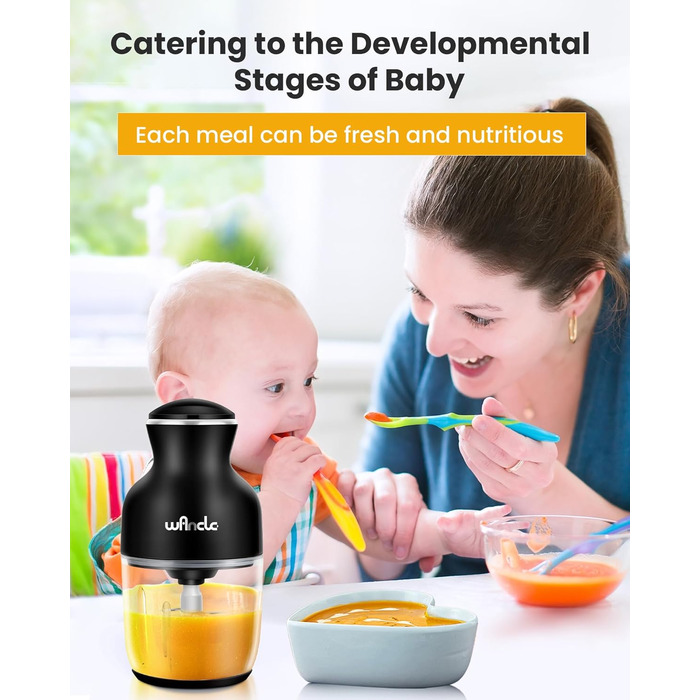 Електричний подрібнювач Wancle 350W, 600мл - для кухні, тихий та зручний у використанні (чорний)