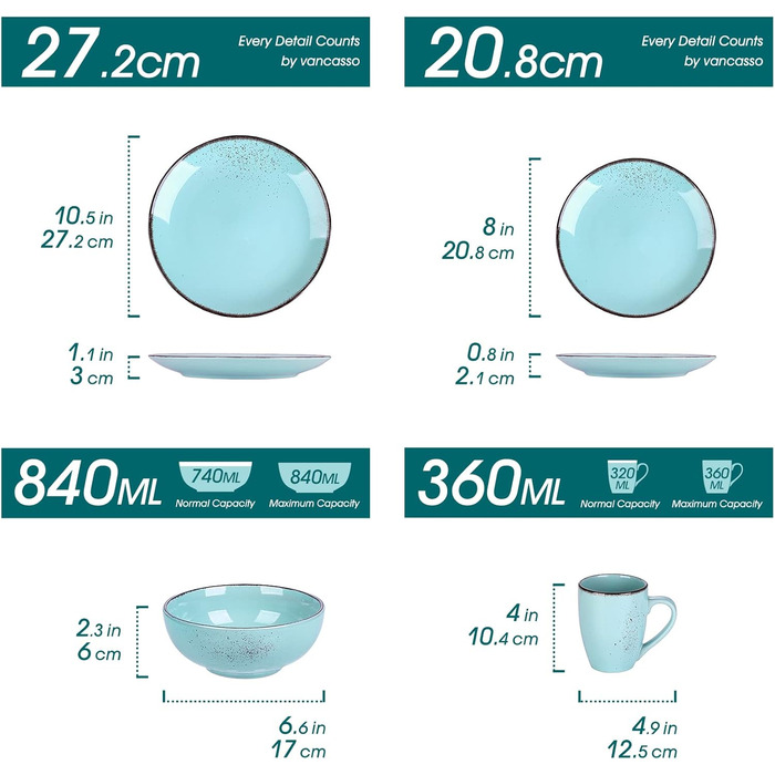 Набір посуду Vancasso Navia 16 предметів, кераміка, блакитний, вінтажний стиль