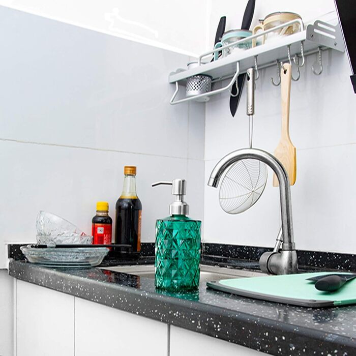 Дозатор для мила Ekirlin зі скла, 340 мл, для кухні та ванної кімнати, з нержавіючою сталевою помпою, підходить для мила, олій, шампуню (темно-сірий, зелений)