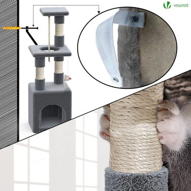 Кігтеточка Vounot Kein для котів, стабільна з платформою, висота 88 см (сірий, L)